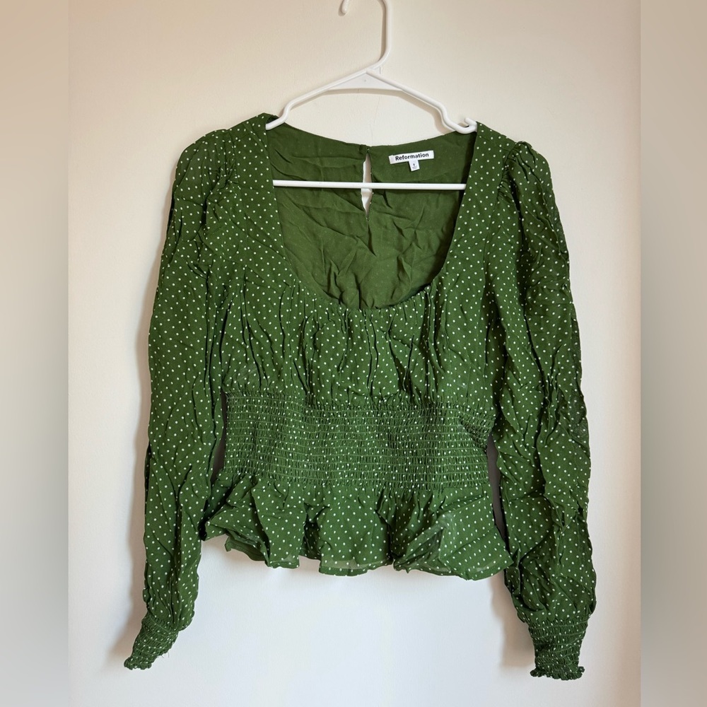 Reformation Green Polka-Dot Top | Size 6